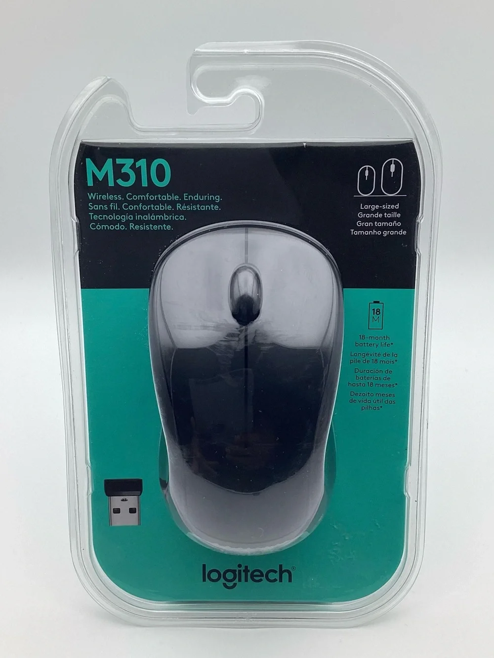 Logitech M310 Full-Size Ambidextrous Wireless Optical Mouse - Black